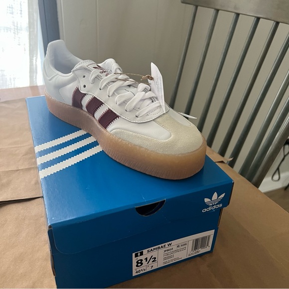 Adidas Samba White and Burgundy Sneakers - Picture 4 of 6